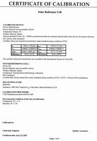 标准太阳能电池/参考太阳能电池校准证书certificate of reference solar cell calibration
