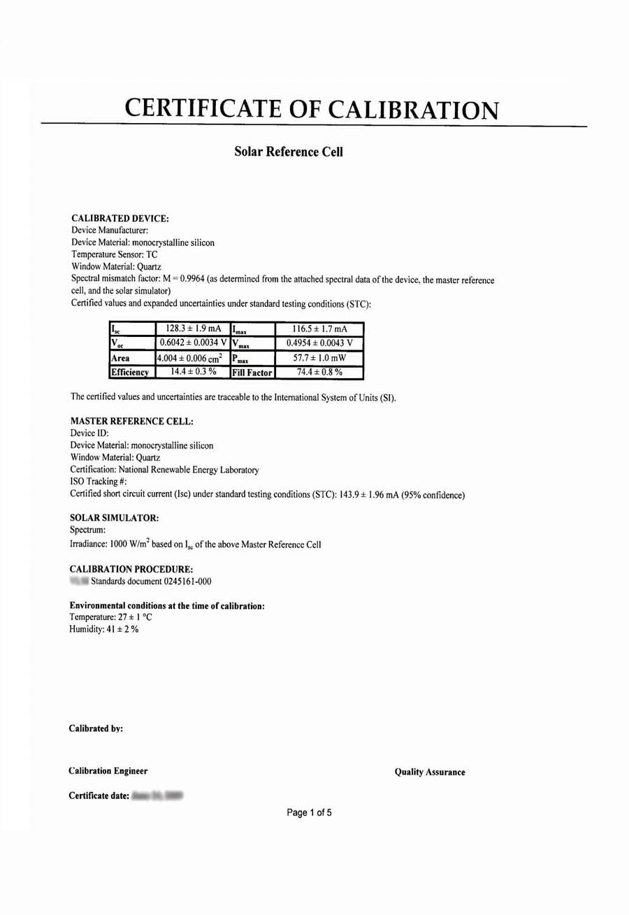 ׼̫ܵ/ο̫ܵУ׼֤certificate of reference solar cell calibration